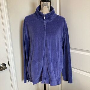 Jane Ashley Purple Velour Full Zip Jacket Sweater Long Sleeve